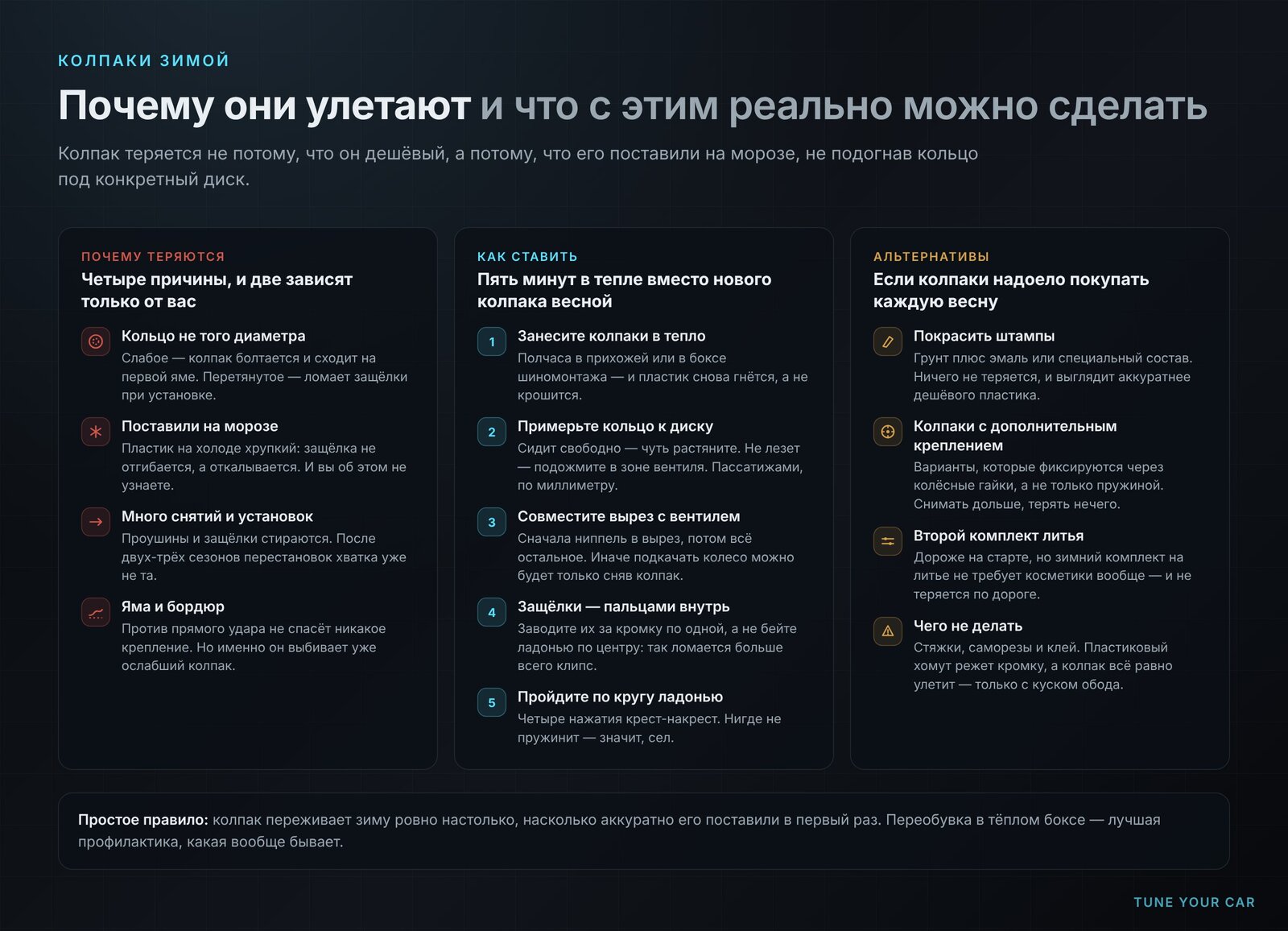 Причины потери колпаков, правила установки и альтернативы